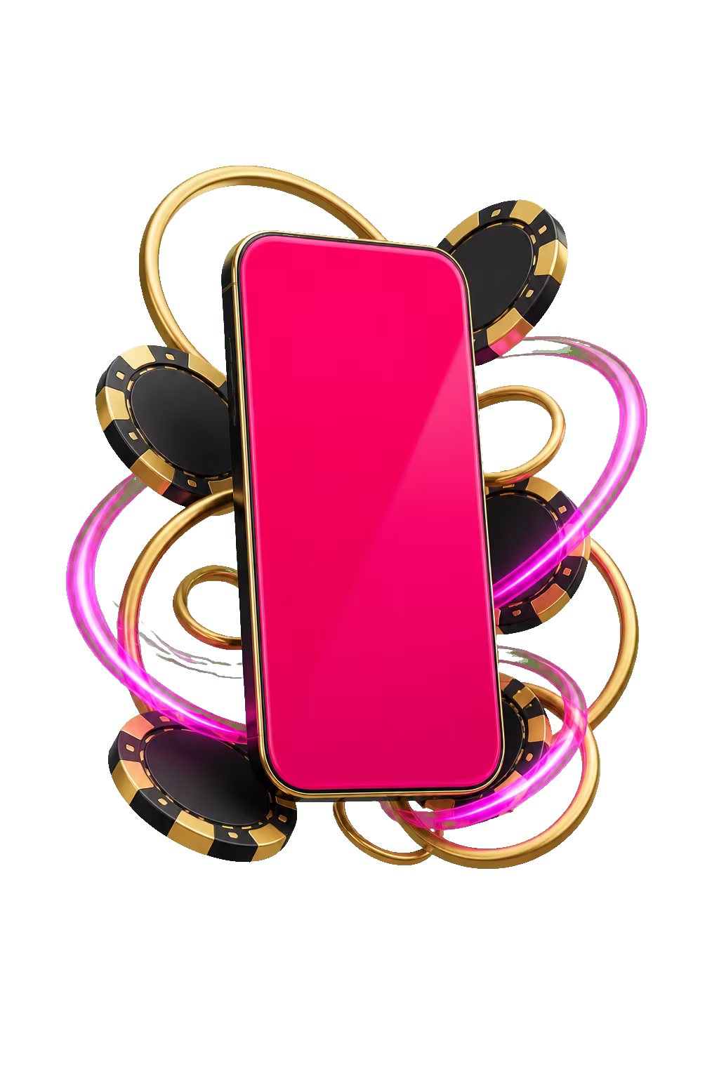 Smartphone DelOro Casino avec symboles de casino magenta et or