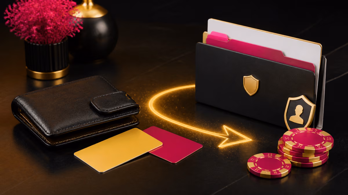 Illustration retrait DelOro Casino avec portefeuille et vérification